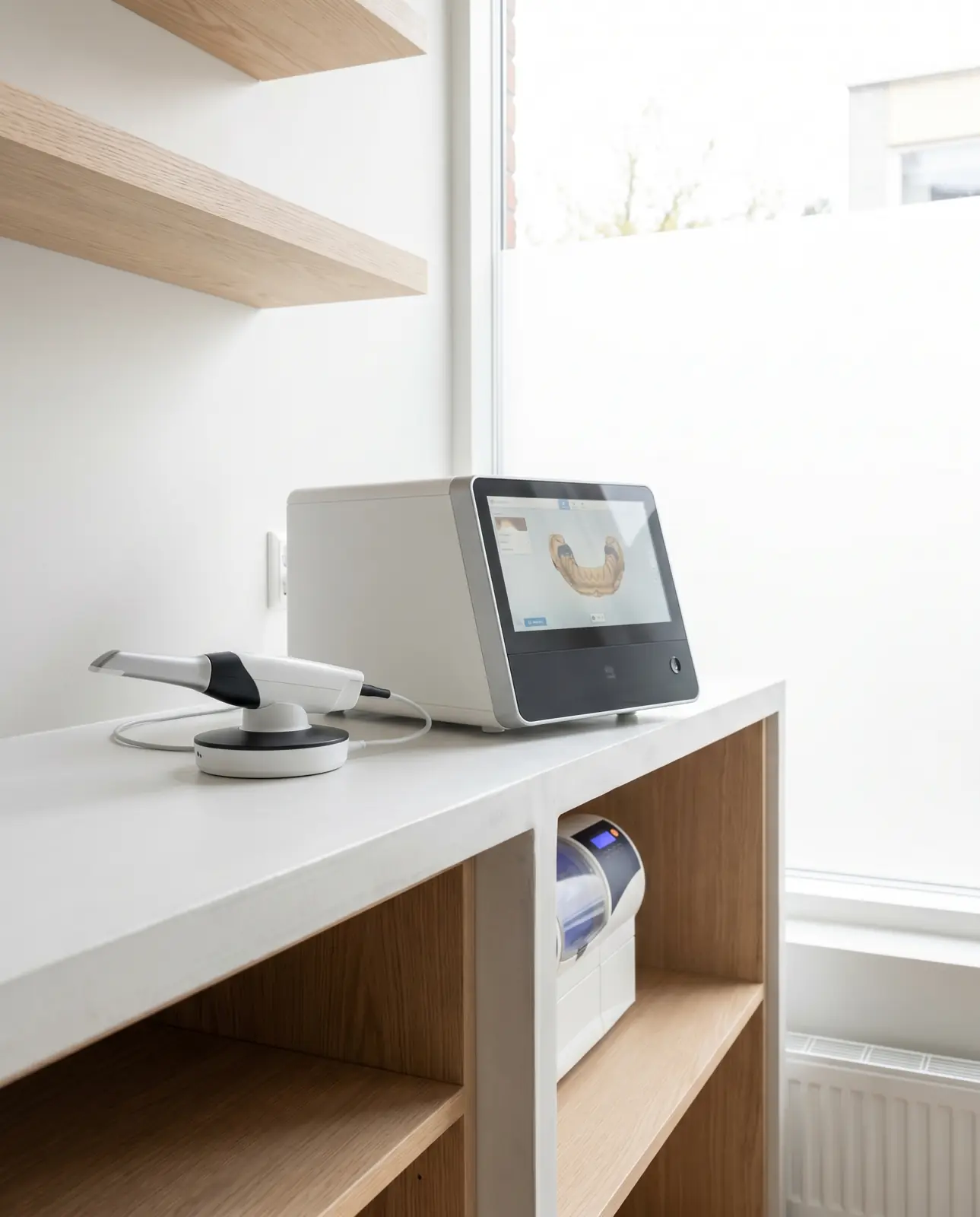 Modern dental technology equipment in a bright, clean clinic environment
