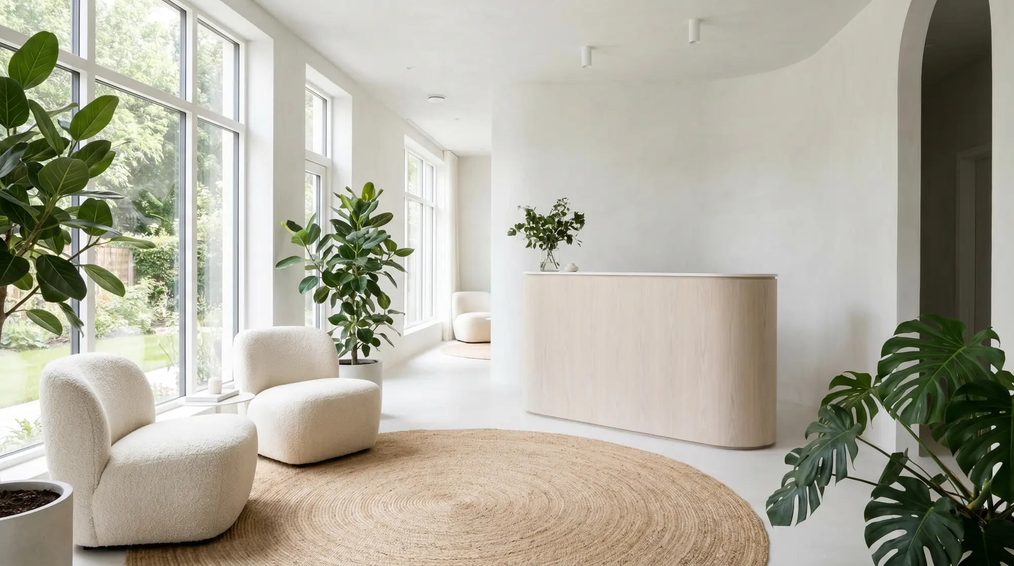 Clínica Blanc concept — a bright, airy dental waiting area