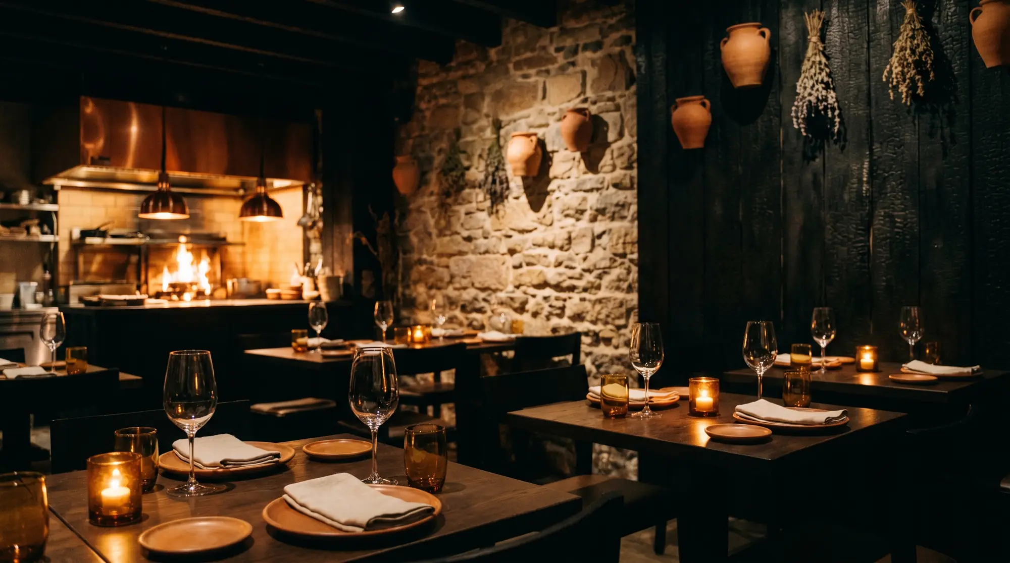 Brasa concept — an intimate candlelit fire-grill dining room