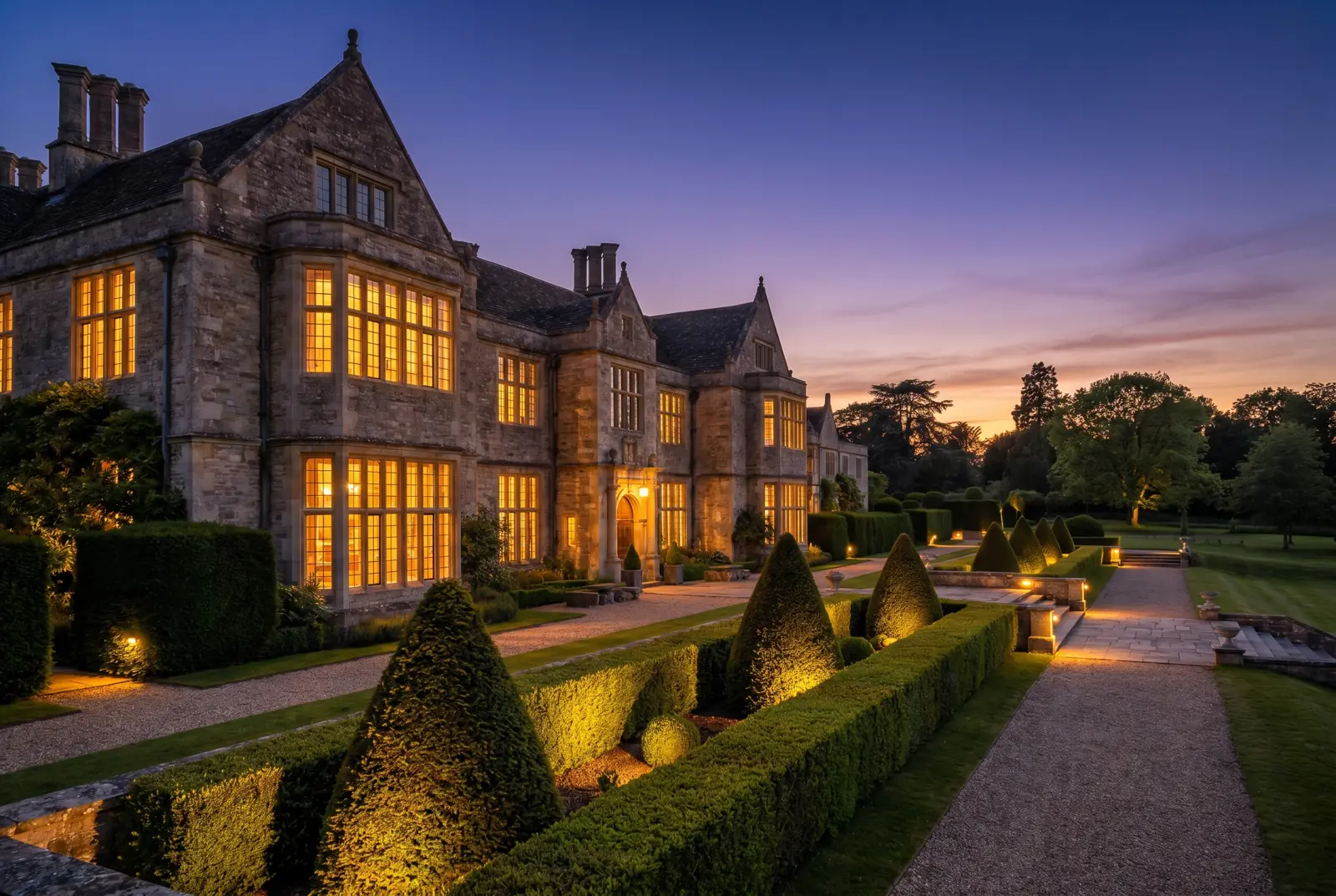 Elegant estate with manicured gardens