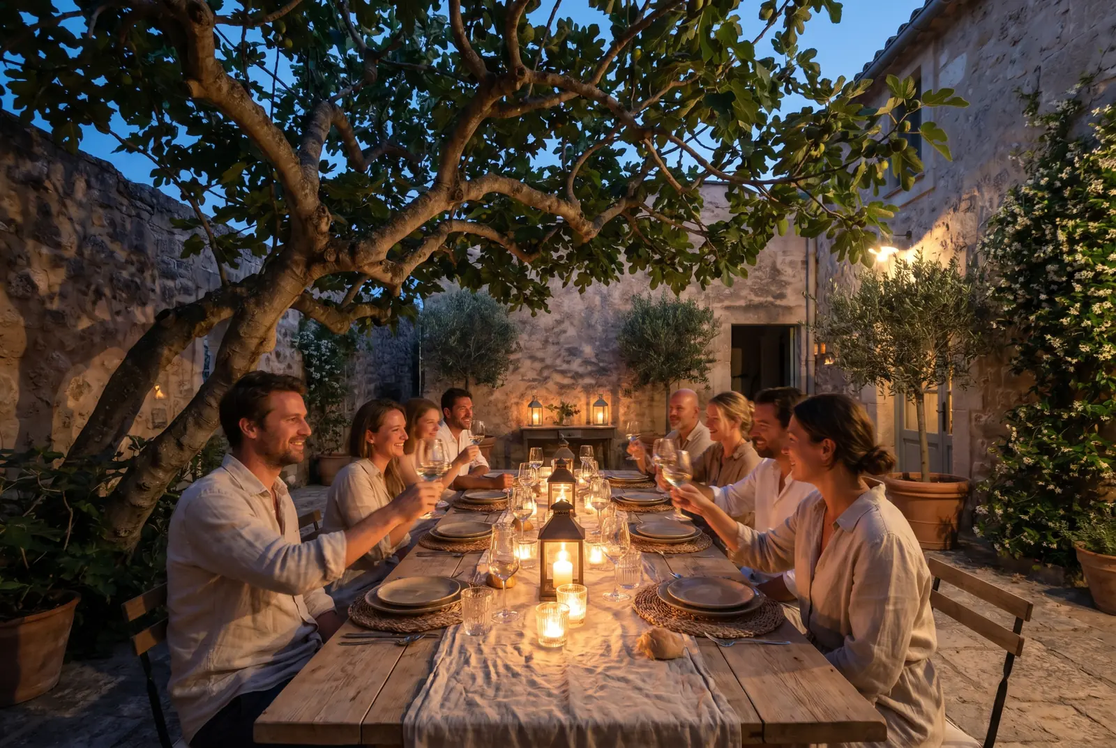 Open-air dining with candlelight