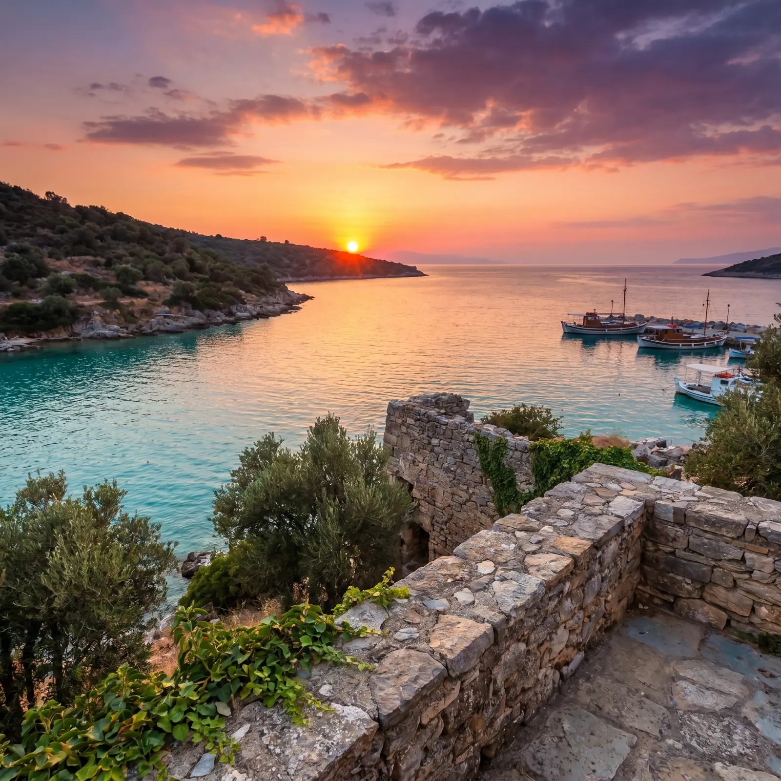 Sunset over the cove from the terrace