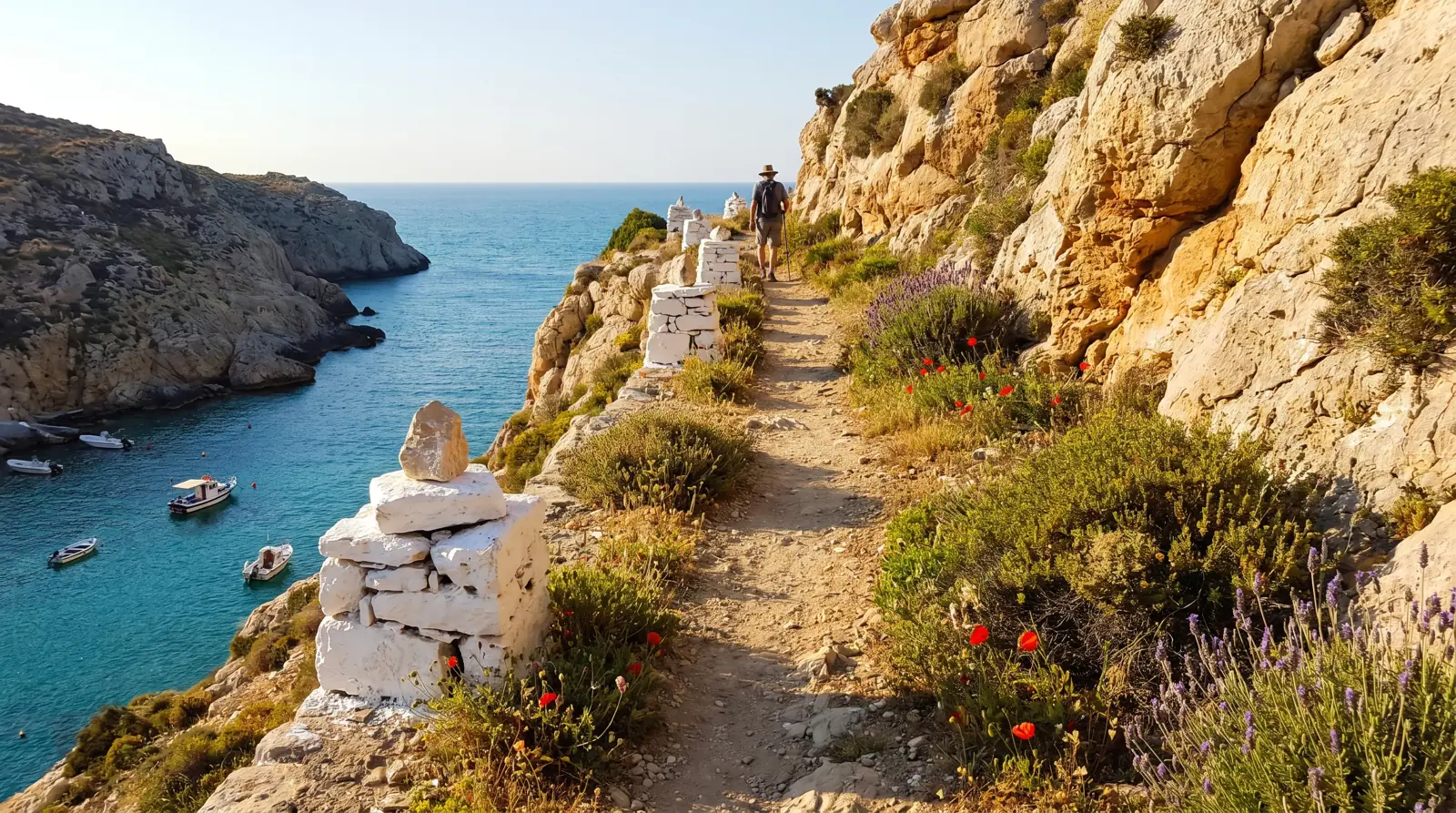 Coastal path winding above turquoise water