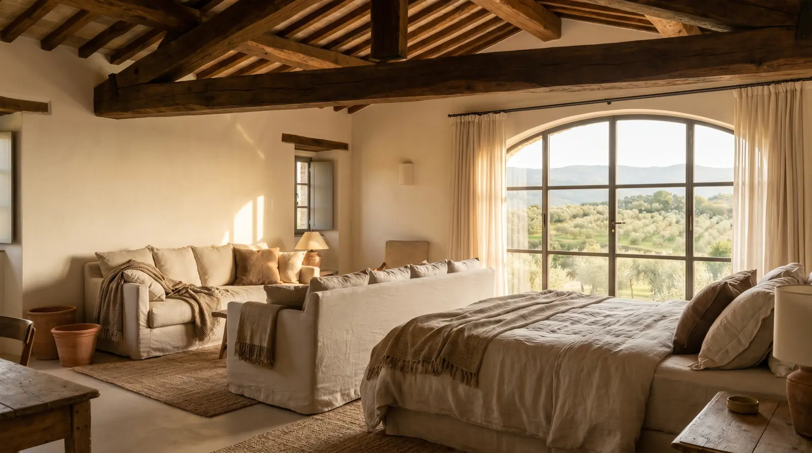 Olive Loft with exposed timber beams
